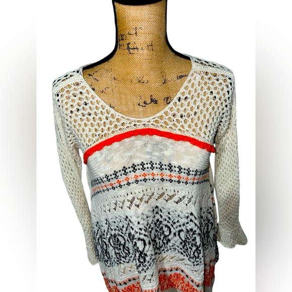 Anthropologie Sleeping On Snow Crochet Sweater Dress Ivory\Orange Fair‎ Isle XS - Picture 5 of 10